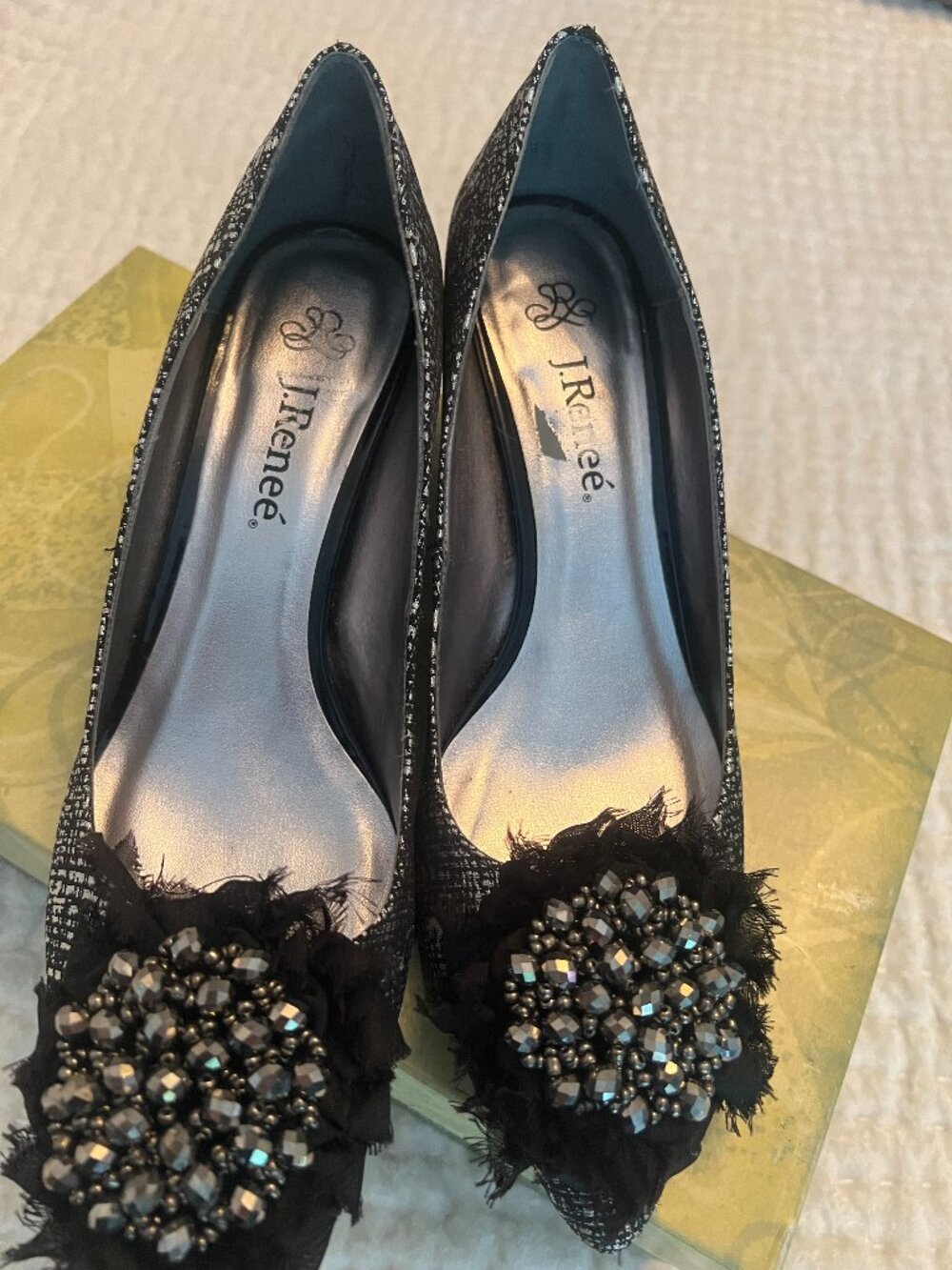 J Renee Black Gray Tweed Pumps (7.5)
